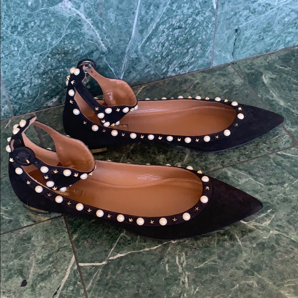 Aquazzura Harlow ankle strap point toe flats